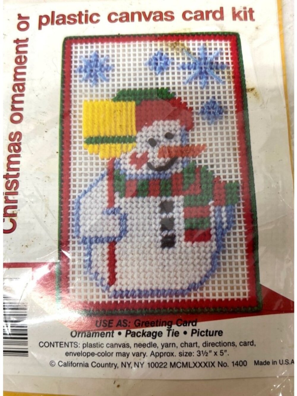 Vintage Plastic Canvas Card Kit Snowman Design Holiday Greeting Card Craft Set I